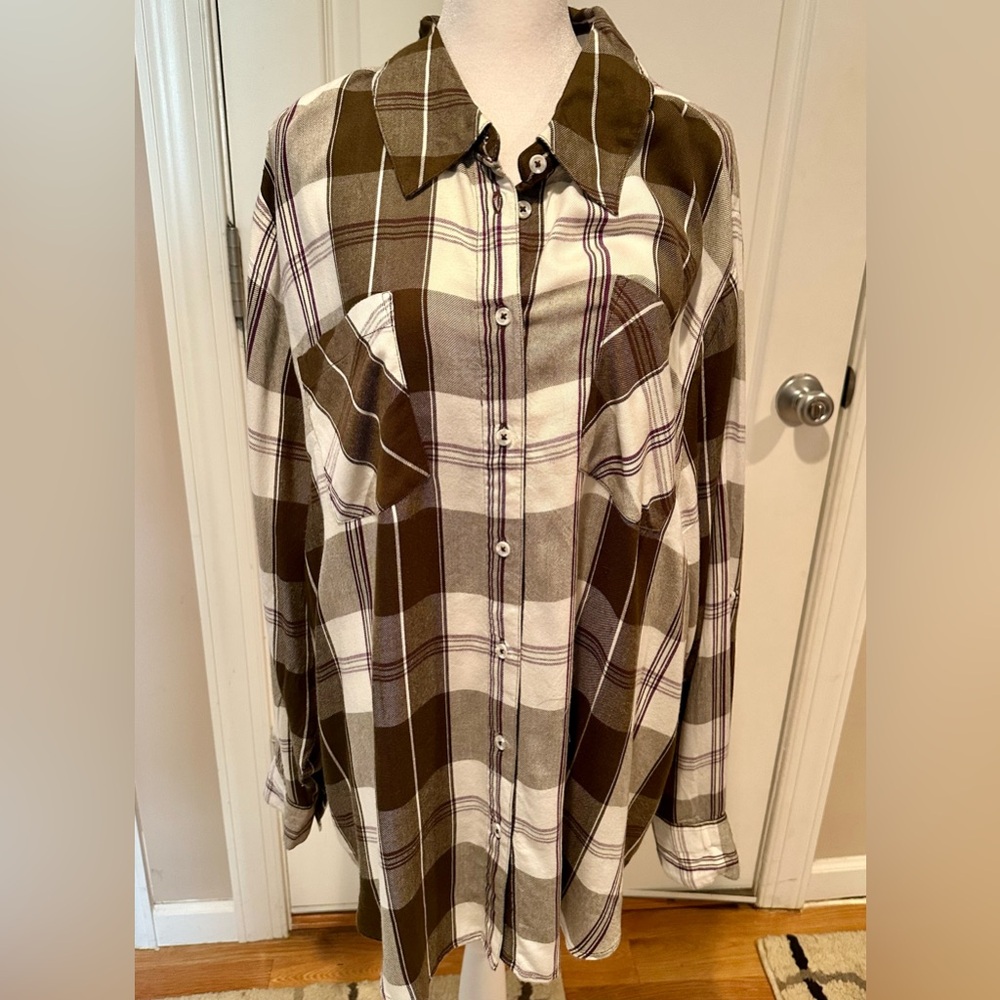 Plaid Flannel Button-Up Shirt-Lane Bryant